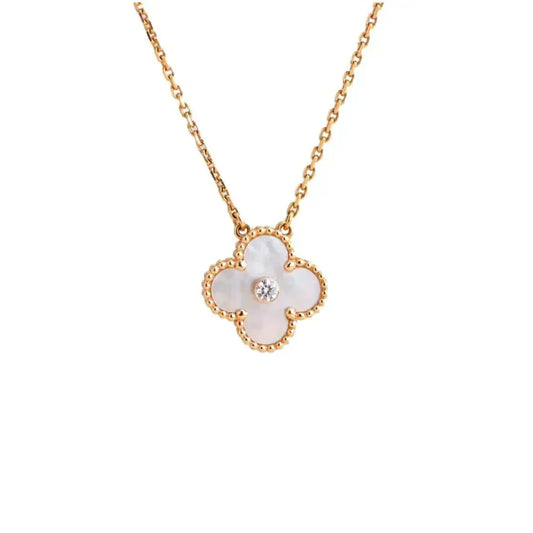 [⭐Spark]CLOVER 15MM DIAMOND WHITE FRITILLARIA NECKLACE