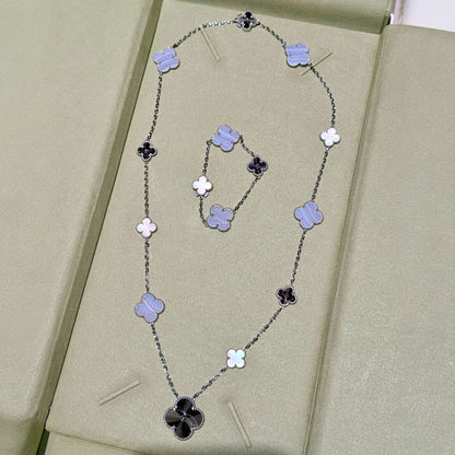[⭐Spark]DETACHABLE CLOVER 15(11+4) FLOWER SILVER NECKLACE SET