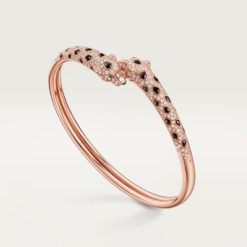 [⭐Spark]PANTHERE DOUBLE HEADED HALF DIAMOND OPEN BRACELET