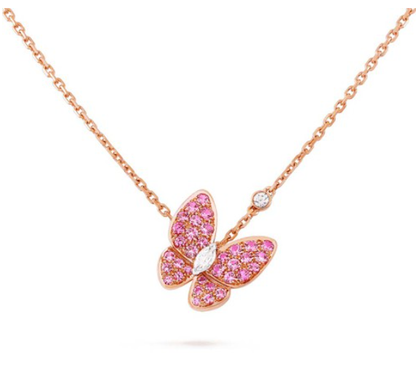 [⭐Spark]BUTTERFLY RED DIAMOND ROSE GOLD NECKLACE