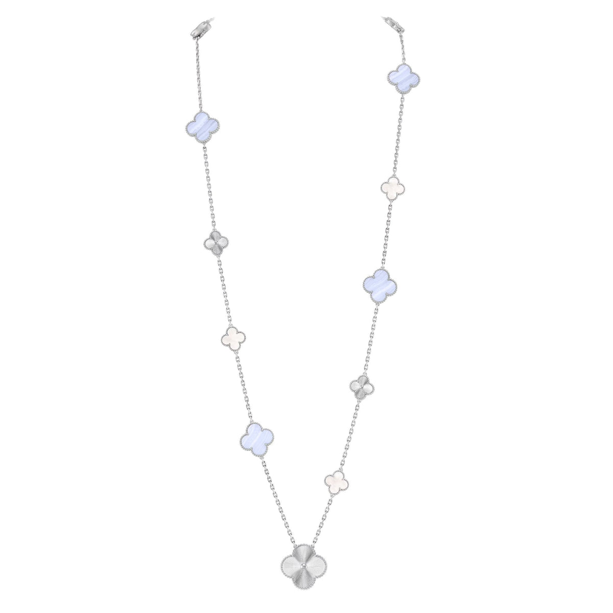 [⭐Spark]DETACHABLE CLOVER 15(11+4) FLOWER SILVER NECKLACE SET