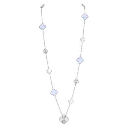 [⭐Spark]DETACHABLE CLOVER 15(11+4) FLOWER SILVER NECKLACE SET