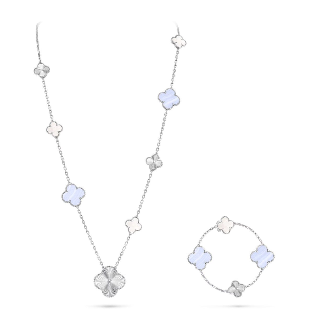 [⭐Spark]DETACHABLE CLOVER 15(11+4) FLOWER SILVER NECKLACE SET