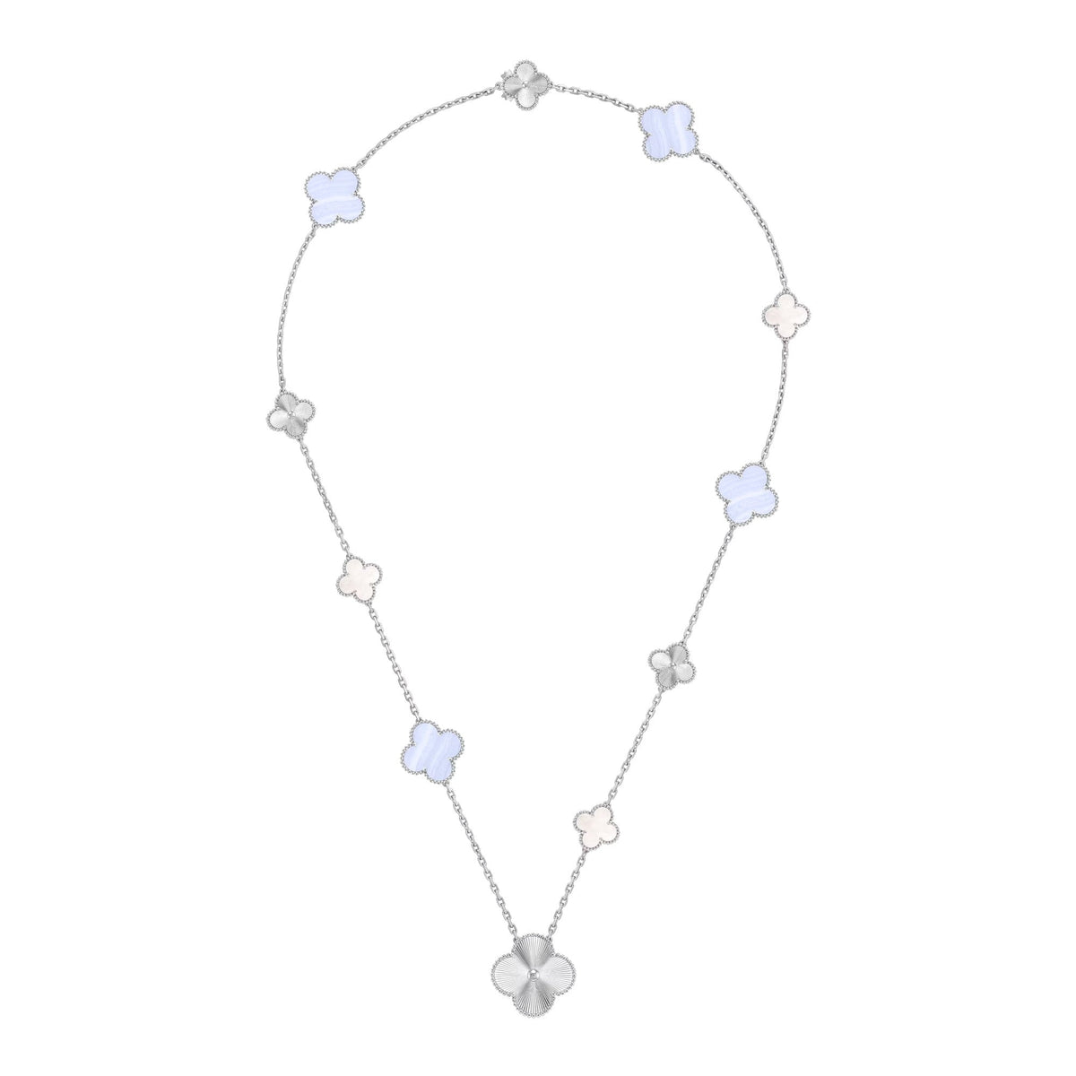 [⭐Spark]DETACHABLE CLOVER 15(11+4) FLOWER SILVER NECKLACE SET
