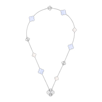 [⭐Spark]DETACHABLE CLOVER 15(11+4) FLOWER SILVER NECKLACE SET