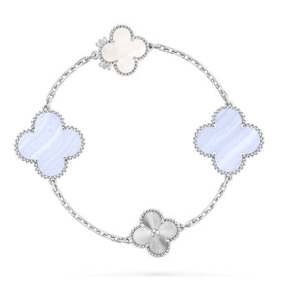 [⭐Spark]DETACHABLE CLOVER 15(11+4) FLOWER SILVER NECKLACE SET