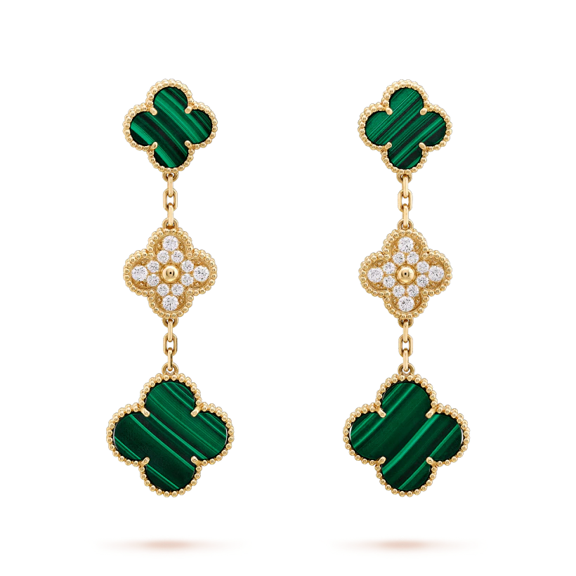 [⭐Spark]CLOVER EARRINGS GOLD MALACHITE DIAMOND 3 MOTIF