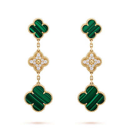 [⭐Spark]CLOVER EARRINGS GOLD MALACHITE DIAMOND 3 MOTIF