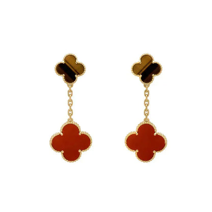 [⭐Spark]CLOVER  2 MOTIF  TIGER EYE CARNELIAN EARRINGS