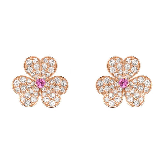 [⭐Spark]FRIVOLE PINK GOLD FLOWER DIAMOND EARRINGS