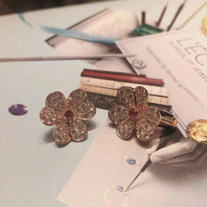 [⭐Spark]FRIVOLE PINK GOLD FLOWER DIAMOND EARRINGS