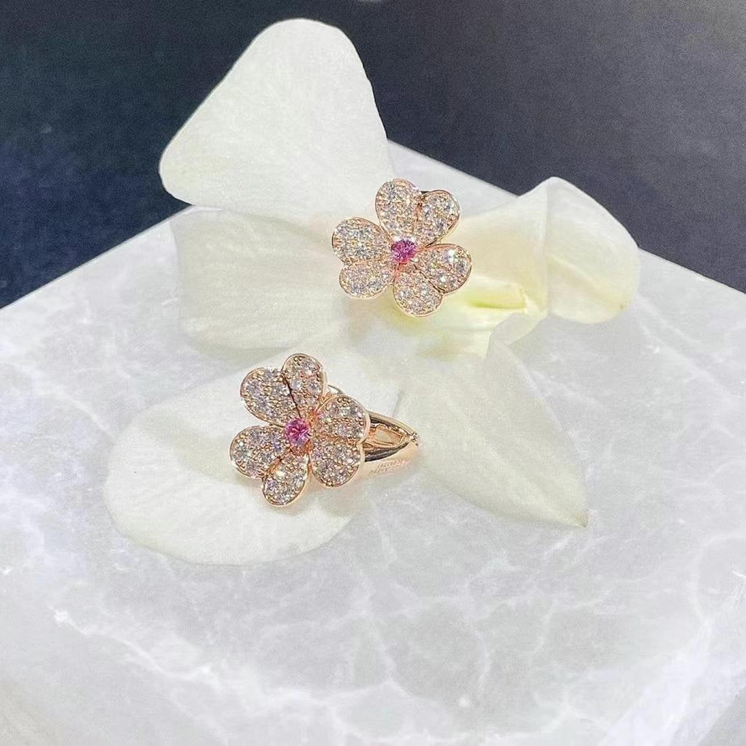 [⭐Spark]FRIVOLE PINK GOLD FLOWER DIAMOND EARRINGS