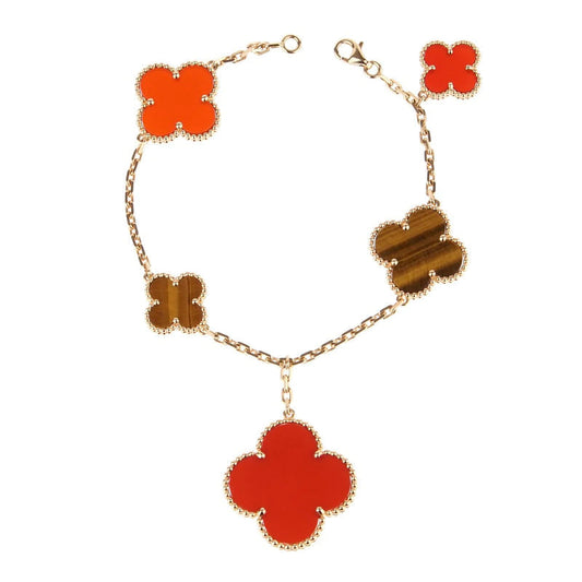 [⭐Spark]CLOVER BRACELET 5 MOTIFS CARNELIAN TIGER EYE