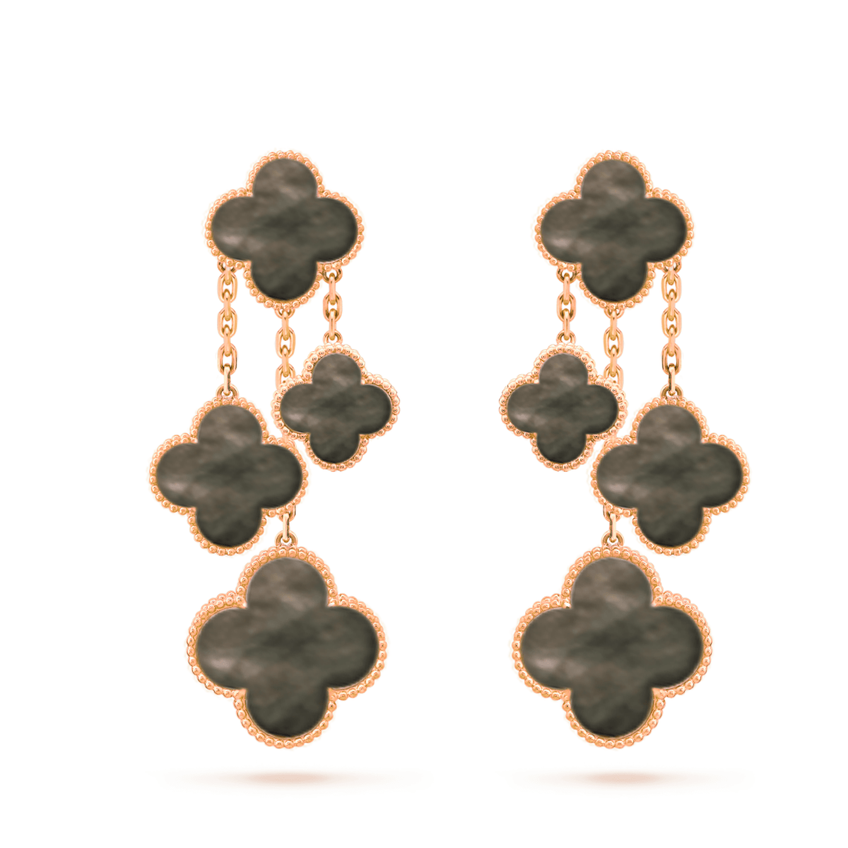 [⭐Spark]CLOVER EARRINGS DARK MOP 4 MOTIFS ROSE GOLD