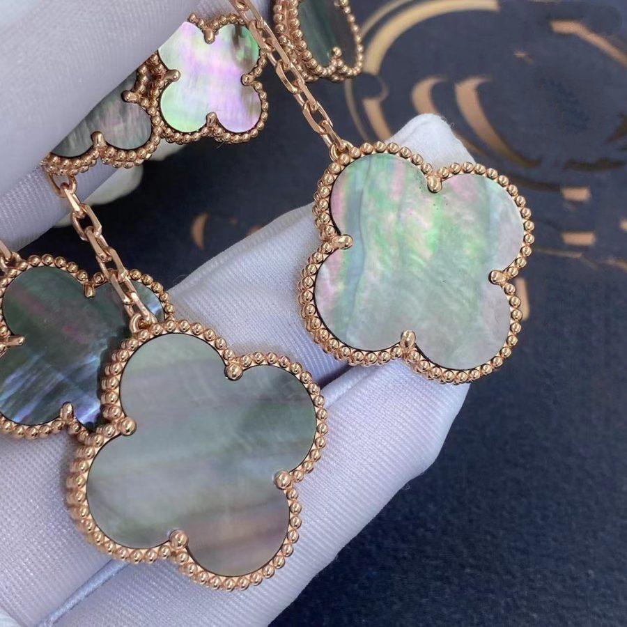 [⭐Spark]CLOVER EARRINGS DARK MOP 4 MOTIFS ROSE GOLD