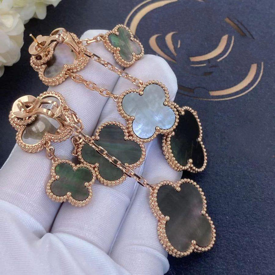 [⭐Spark]CLOVER EARRINGS DARK MOP 4 MOTIFS ROSE GOLD