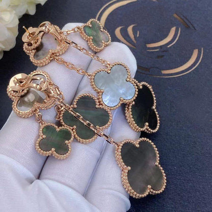 [⭐Spark]CLOVER EARRINGS DARK MOP 4 MOTIFS ROSE GOLD