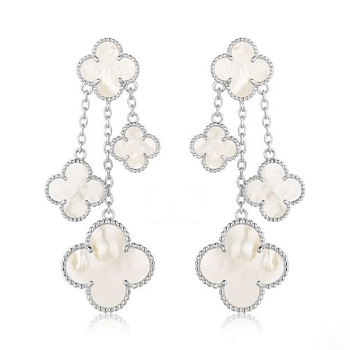 [⭐Spark]CLOVER EARRINGS WHITE MOP 4 MOTIFS SILVER
