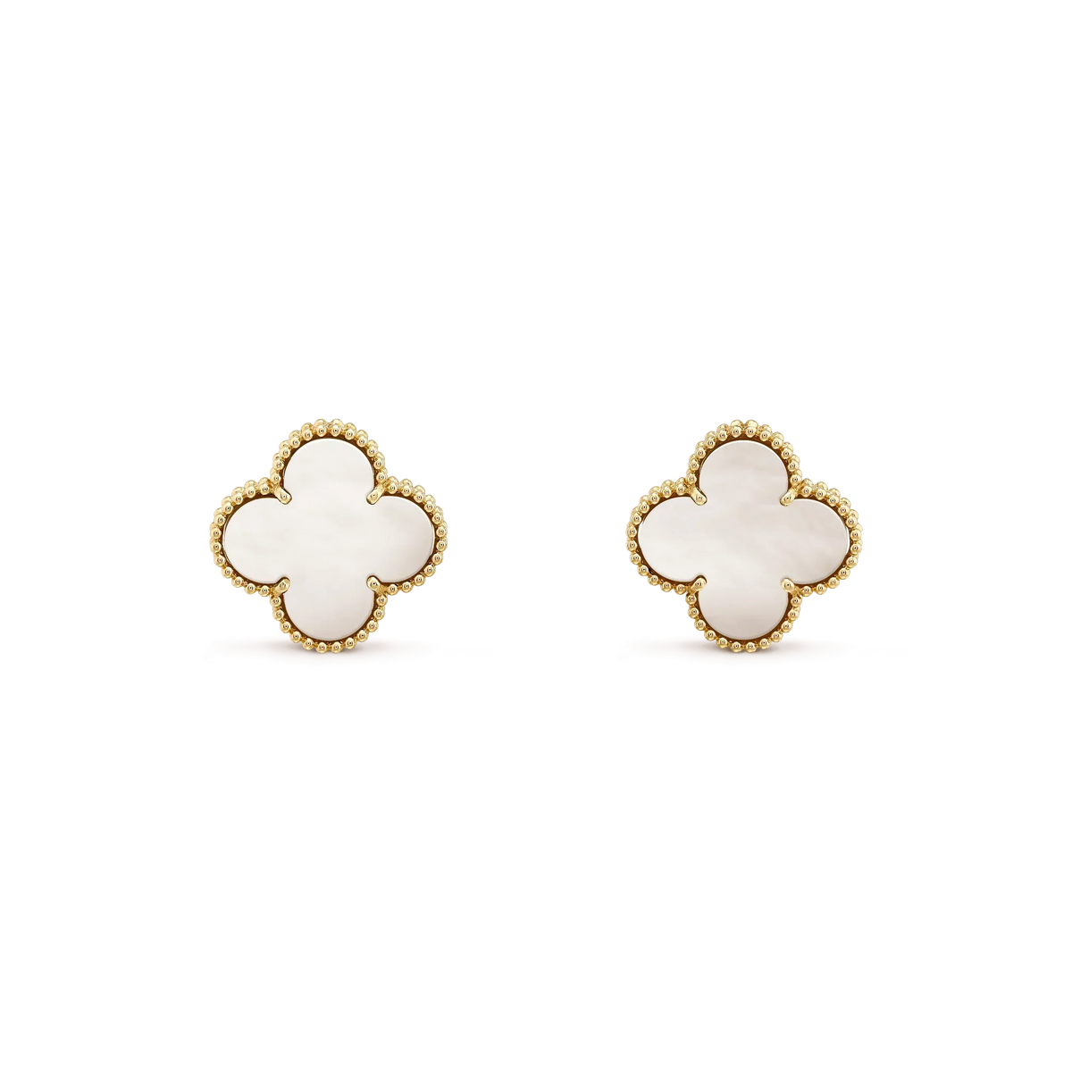 [⭐Spark]CLOVER MEDIUM 1 MOTIFS  WHITE MOP STUD EARRINGS