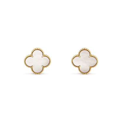 [⭐Spark]CLOVER MEDIUM 1 MOTIFS  WHITE MOP STUD EARRINGS