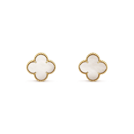 [⭐Spark]CLOVER MEDIUM 1 MOTIFS  WHITE MOP STUD EARRINGS