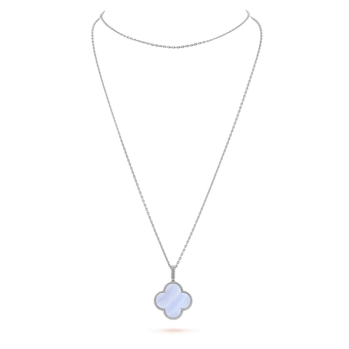 [⭐Spark]CLOVER SILVER CHALCEDONY BIG CLOVER NECKLACE
