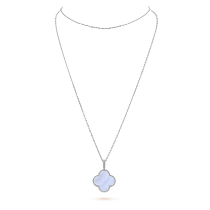 [⭐Spark]CLOVER SILVER CHALCEDONY BIG CLOVER NECKLACE