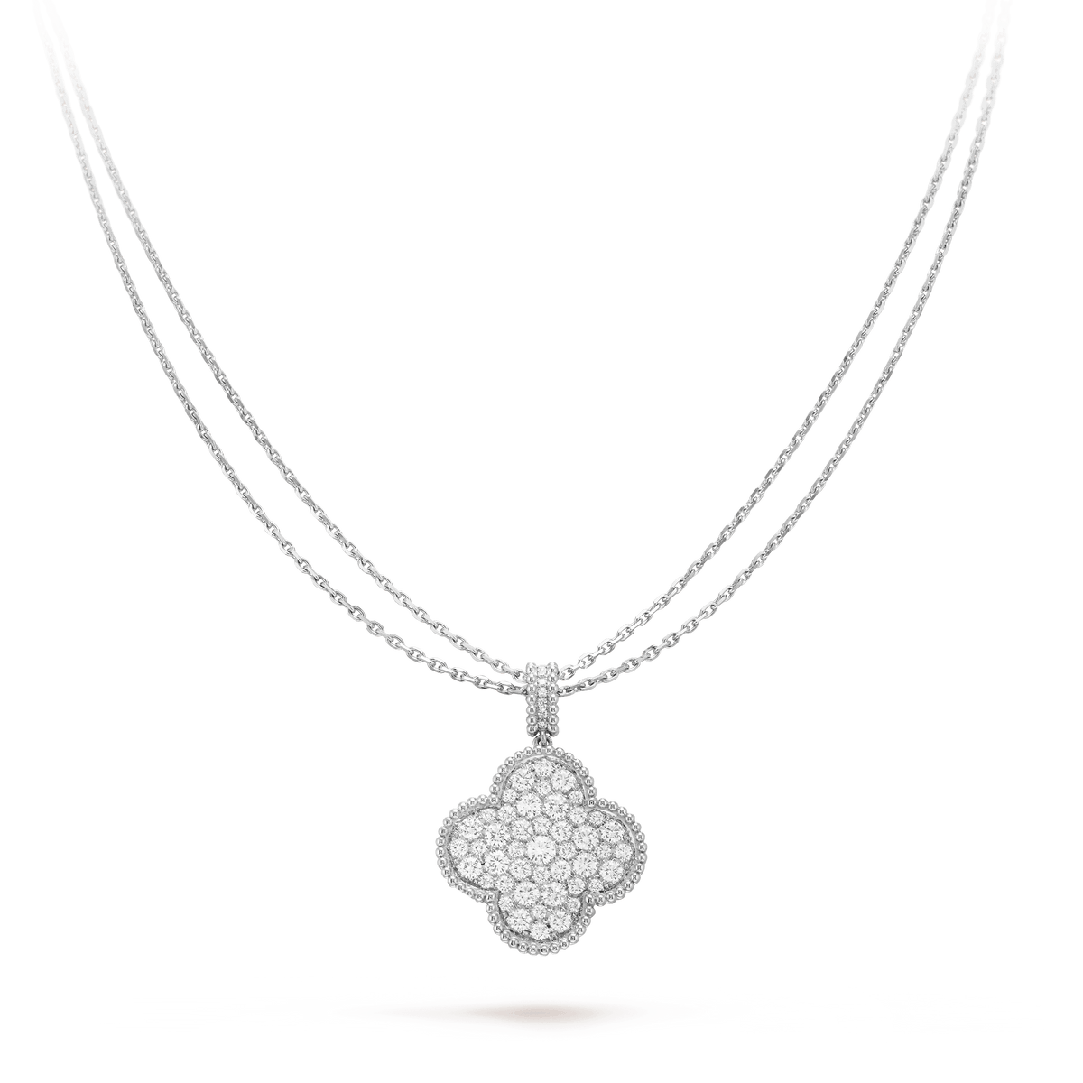 [⭐Spark]CLOVER 25MM SILVER FULL DIAMOND BIG CLOVER NECKLACE