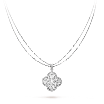 [⭐Spark]CLOVER 25MM SILVER FULL DIAMOND BIG CLOVER NECKLACE