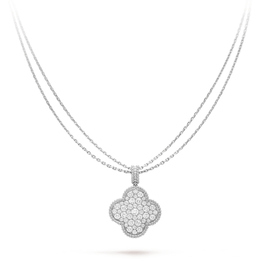 [⭐Spark]CLOVER 25MM SILVER FULL DIAMOND BIG CLOVER NECKLACE