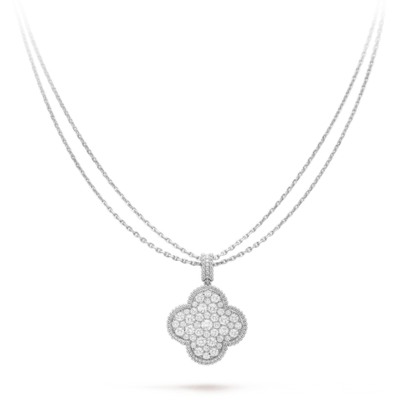 [⭐Spark]CLOVER 25MM SILVER FULL DIAMOND BIG CLOVER NECKLACE