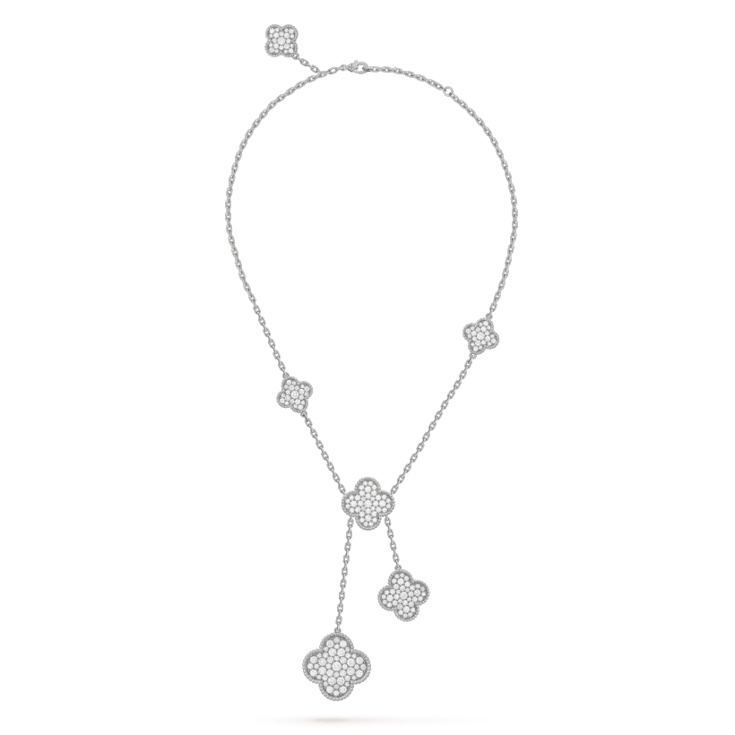 [⭐Spark]CLOVER 5 MOTIFS SILVER DIAMONDS NECKLACE