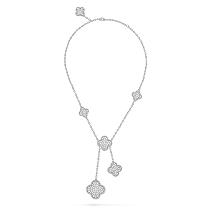 [⭐Spark]CLOVER 5 MOTIFS SILVER DIAMONDS NECKLACE