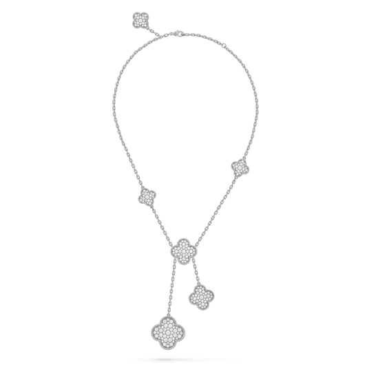 [⭐Spark]CLOVER 5 MOTIFS SILVER DIAMONDS NECKLACE