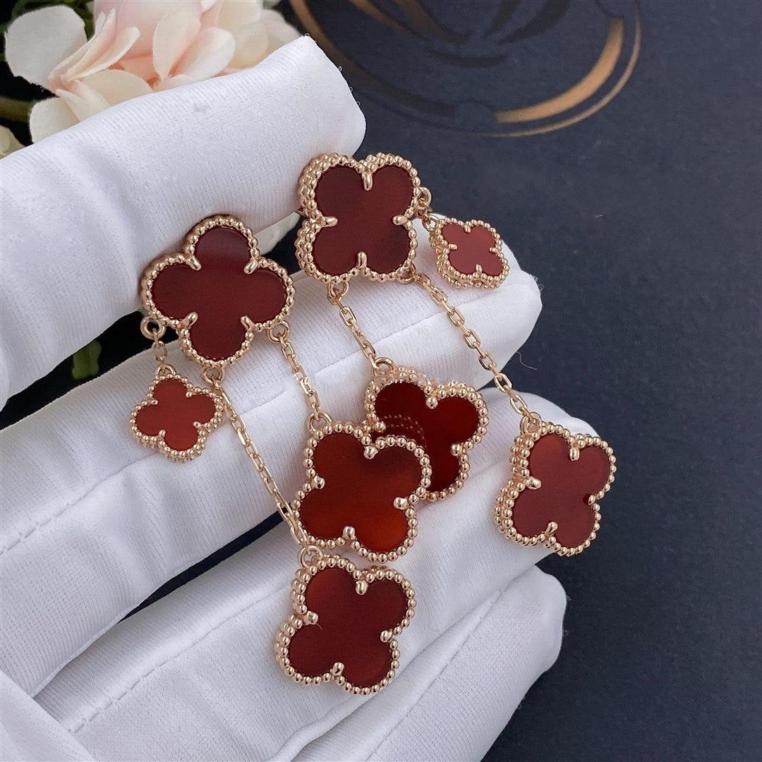 [⭐Spark]CLOVER EARRINGS CARNELIAN 4 MOTIFS PINK GOLD