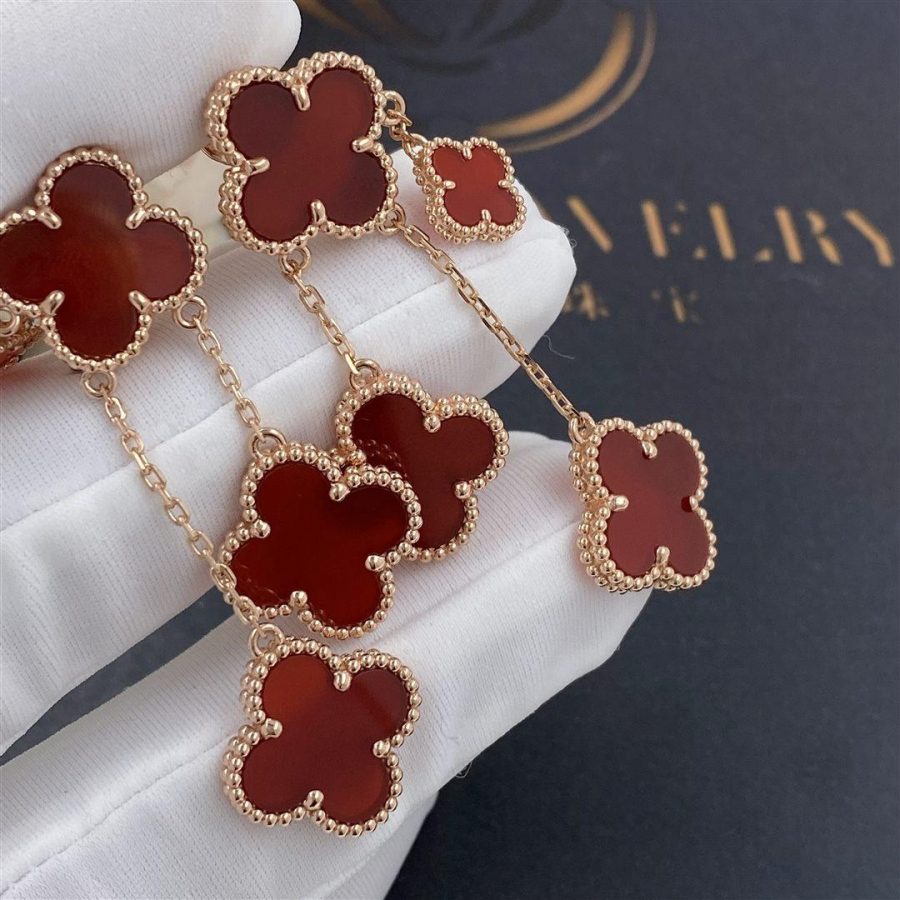 [⭐Spark]CLOVER EARRINGS CARNELIAN 4 MOTIFS PINK GOLD