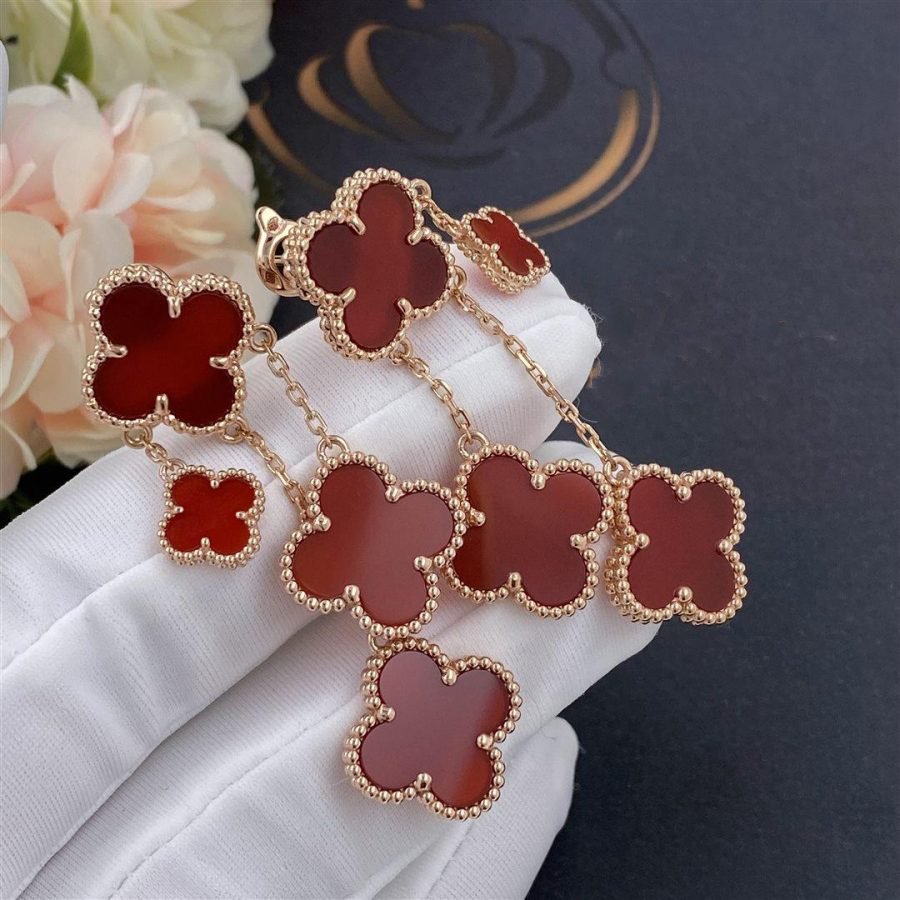 [⭐Spark]CLOVER EARRINGS CARNELIAN 4 MOTIFS PINK GOLD