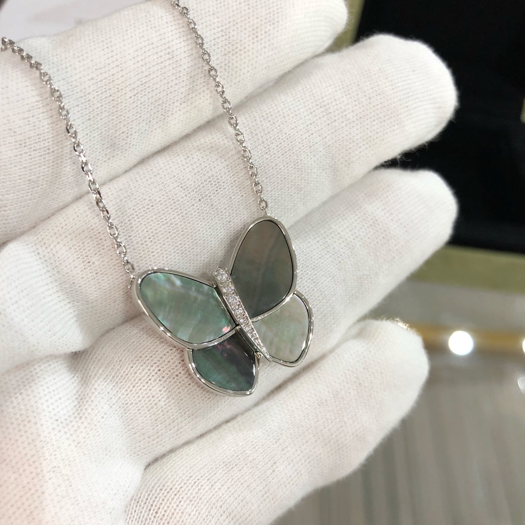 [⭐Spark]LARGE BUTTERFLY SILVER PENDANT DIAMOND NECKLACE