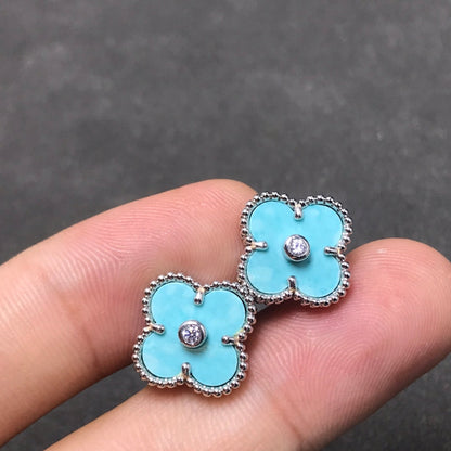 [⭐Spark]CLOVER 1 DIAMOND BLUE SKY SILVER EARRINGS