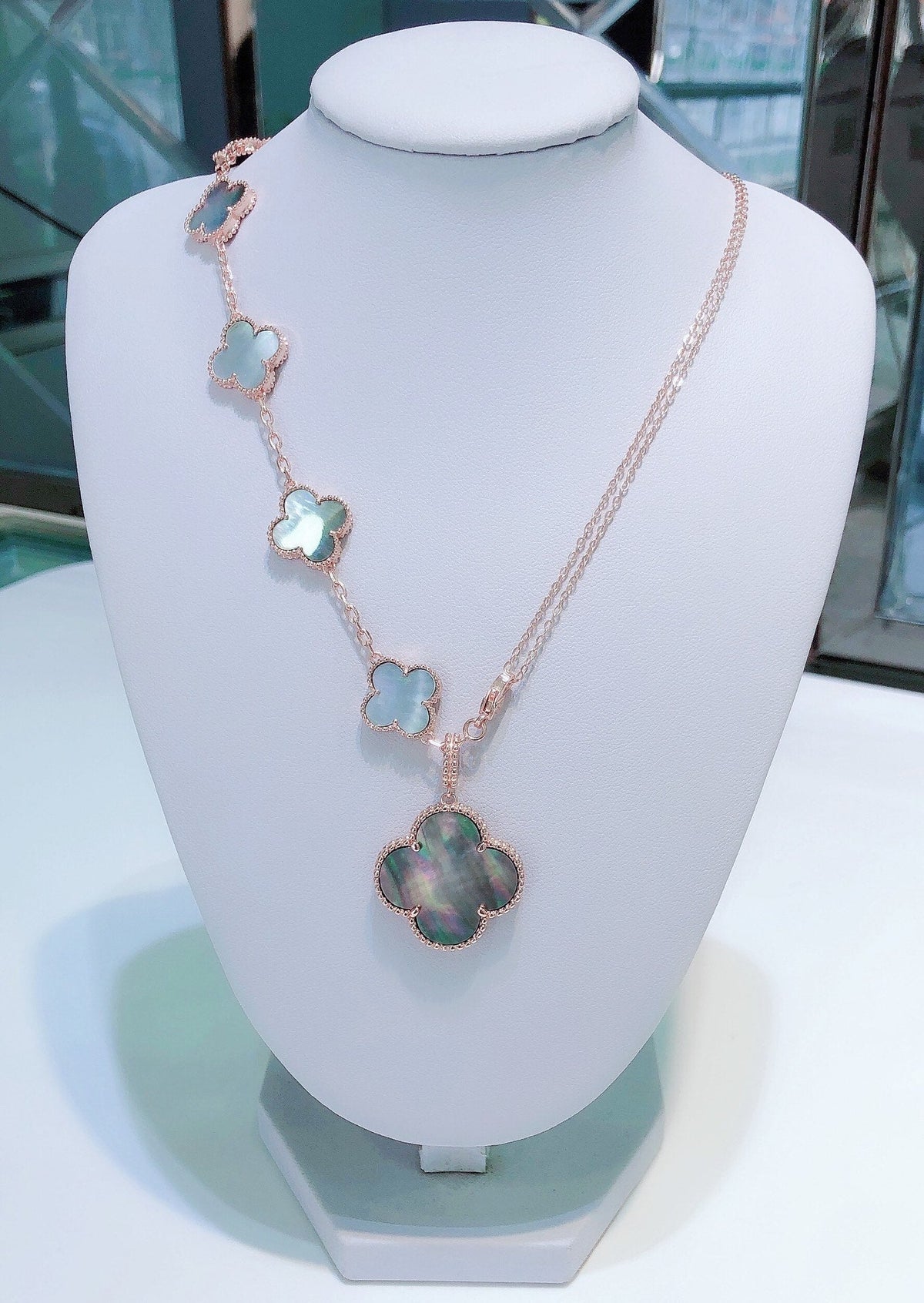 [⭐Spark]COMBINED BRACELET 5 MOTIFS AND NECKLACE DARK MOP ROSE GOLD