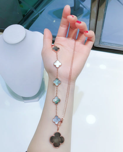 [⭐Spark]COMBINED BRACELET 5 MOTIFS AND NECKLACE DARK MOP ROSE GOLD