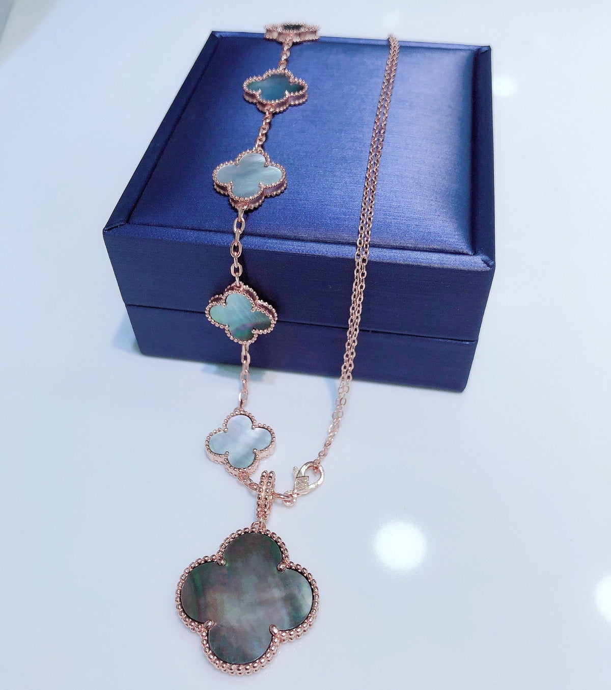 [⭐Spark]COMBINED BRACELET 5 MOTIFS AND NECKLACE DARK MOP ROSE GOLD
