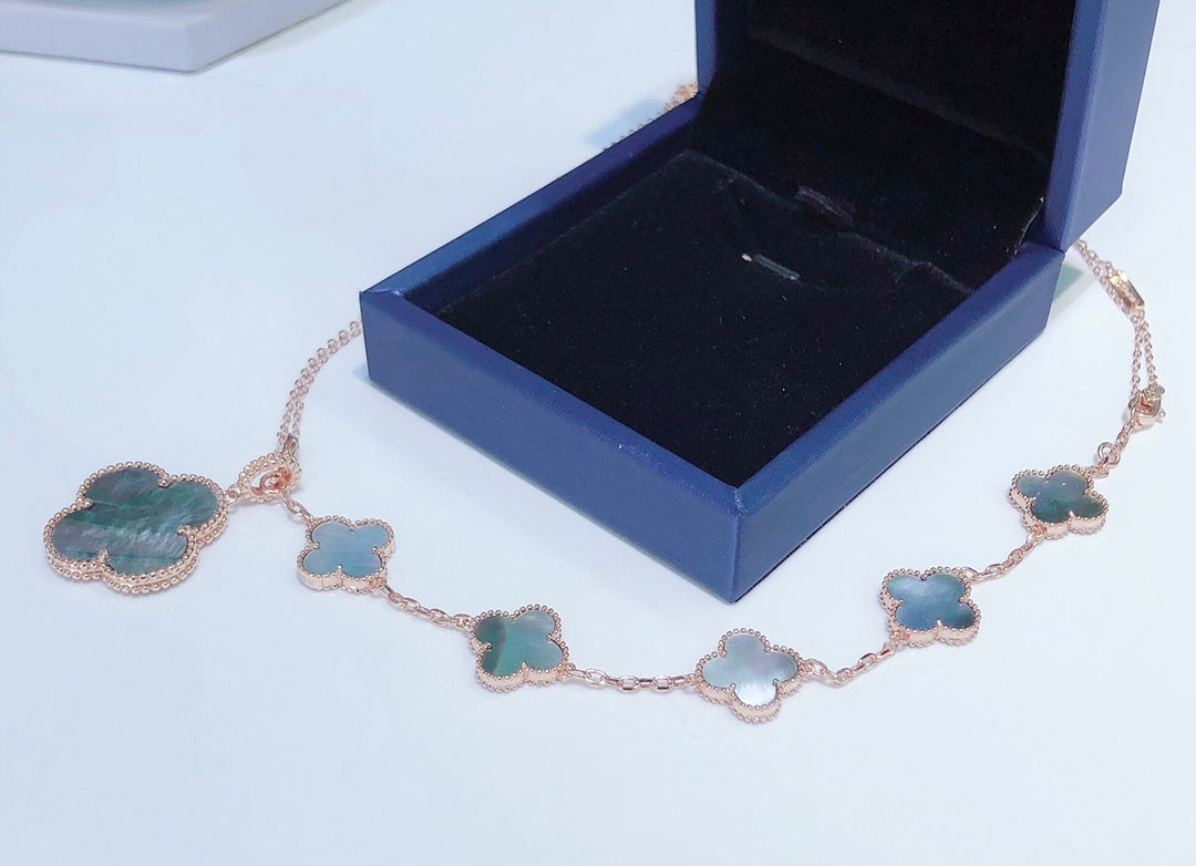 [⭐Spark]COMBINED BRACELET 5 MOTIFS AND NECKLACE DARK MOP ROSE GOLD