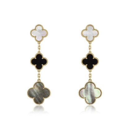 [⭐Spark]CLOVER EARRINGS GOLD ONYX MOP 3 MOTIF