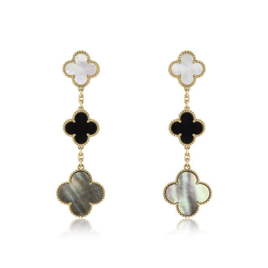 [⭐Spark]CLOVER EARRINGS GOLD ONYX MOP 3 MOTIF