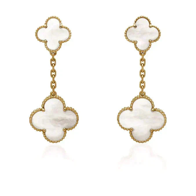 [⭐Spark]CLOVER 2 MOTIF WHITE MOP EARRINGS