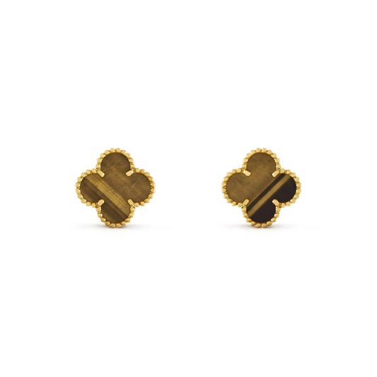 [⭐Spark]CLOVER MEDIUM 1 MOTIFS TIGER EYE EARRINGS