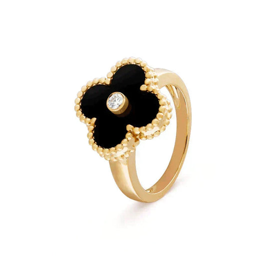 [⭐Spark]CLOVER ONYX RING GOLD DIAMOND