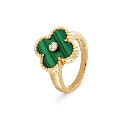 [⭐Spark]CLOVER MALACHITE RING GOLD DIAMOND
