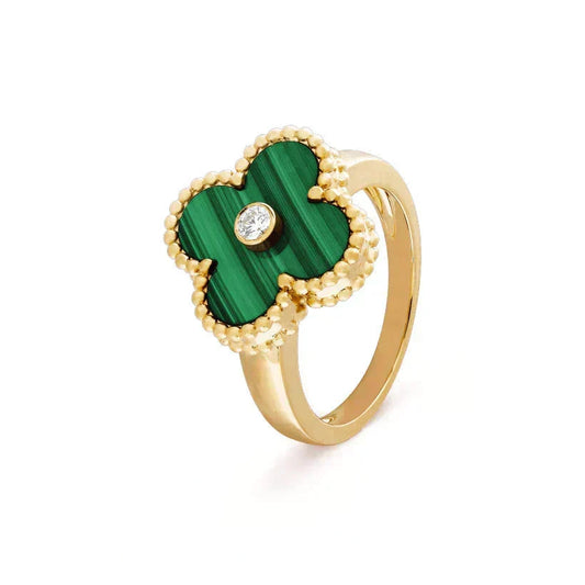 [⭐Spark]CLOVER MALACHITE RING GOLD DIAMOND